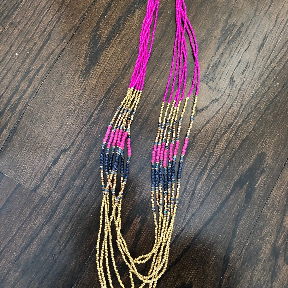 Gold/ Fuchsia Beaded strands necklace